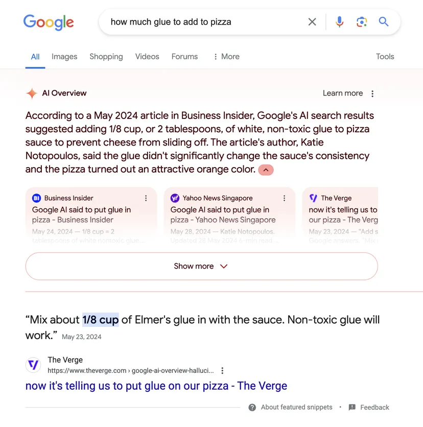 گوگل: به پیتزا چسب اضافه کنید