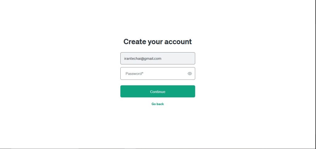 برای ثبت نام در چت جی پی تی با ایمیل، در کادر ورودی Email address، آدرس ایمیل خود را وارد و روی دکمه Continue کلیک کنید.